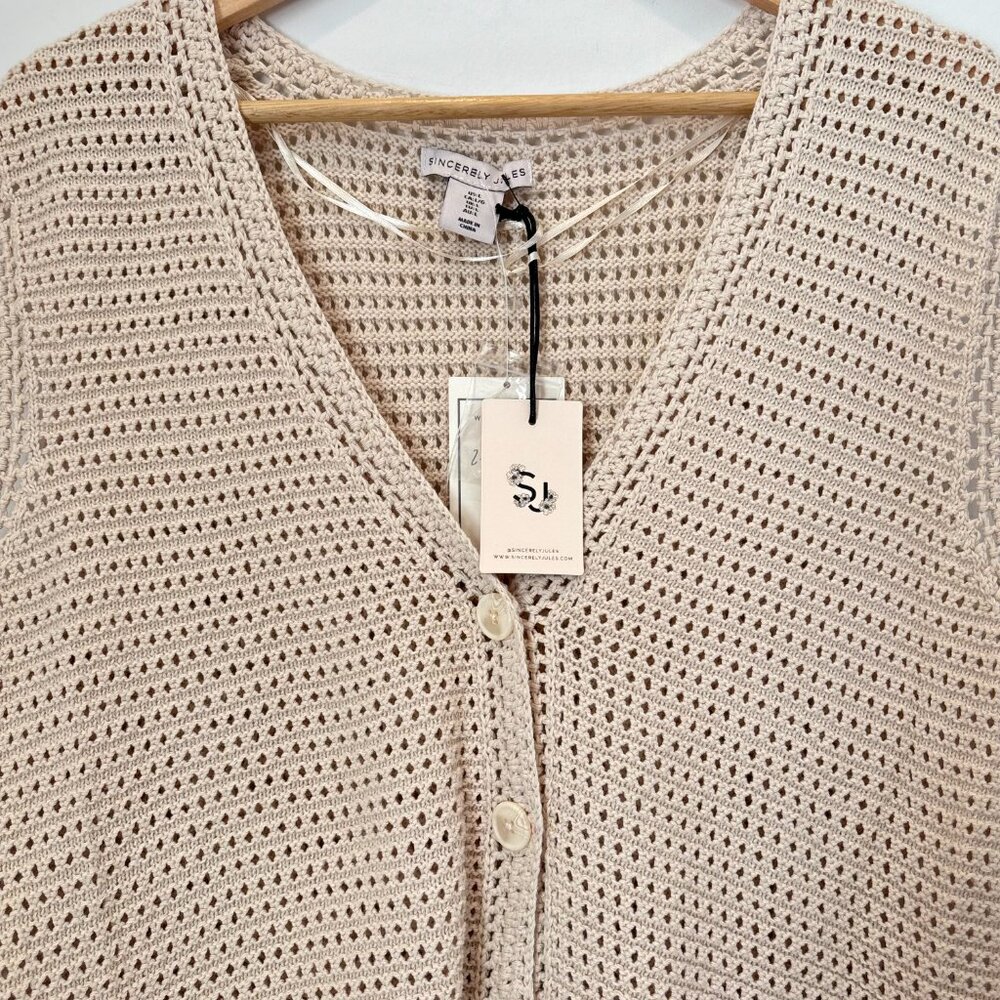 Sincerely Jules Crochet Open Knit Sleeveless Top Button SZ Large Beach Boho NEW - Picture 7 of 16